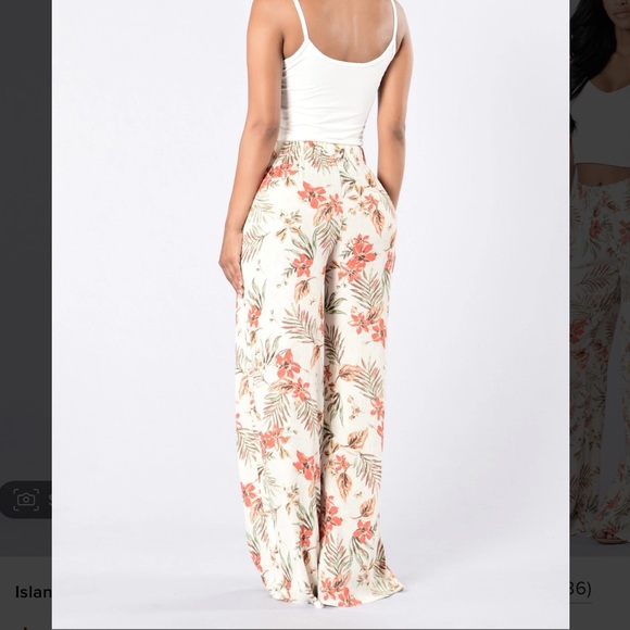 Tropical Floral Print Soft Beach Pants High Elastic Stretchy Waist Wide Leg - Picture 3 of 5